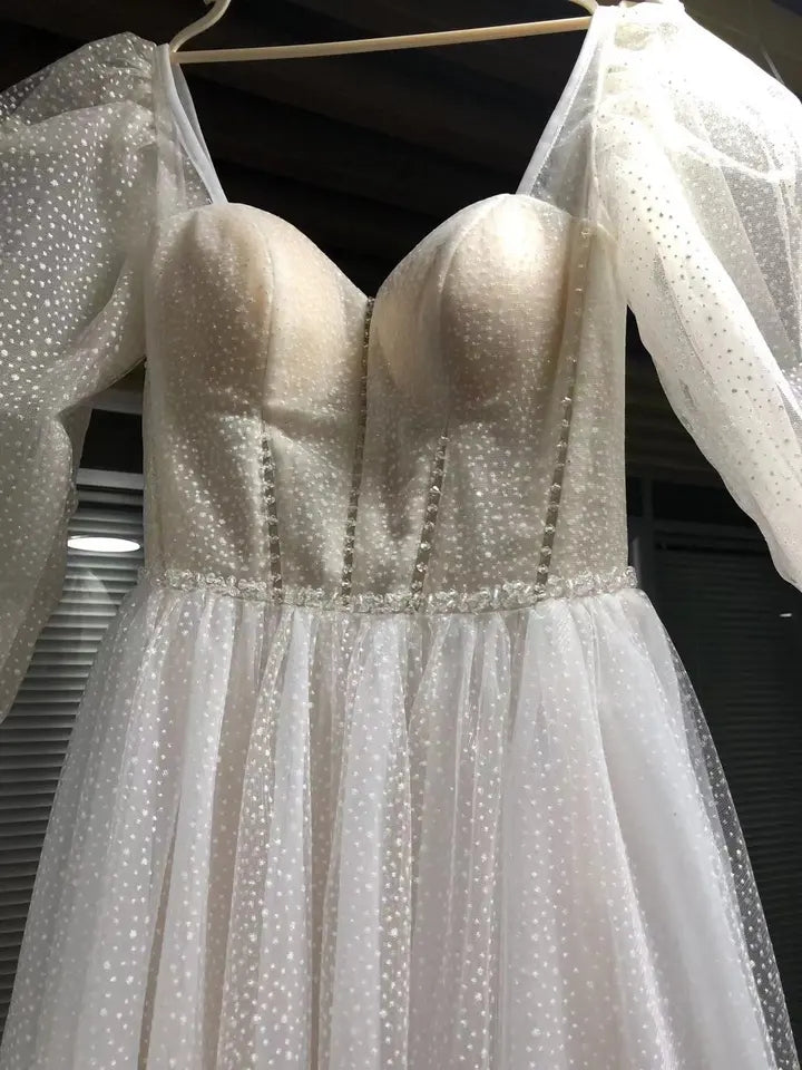 Abito da sposa di lusso 2023 con scintillio glitter, principessa dolcevita a maniche lunghe - Bridetobe.it