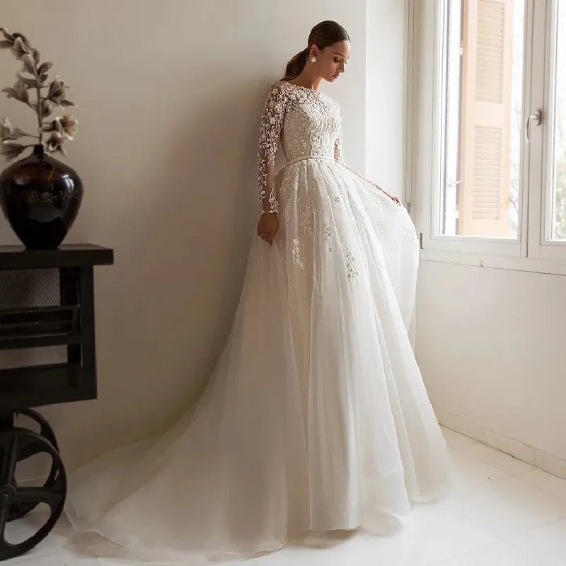 Eleganti abiti da sposa A-Line per le donne Beach Romantico Appliques di perline Abito da sposa principessa Vestidos De Novia - Bridetobe.it