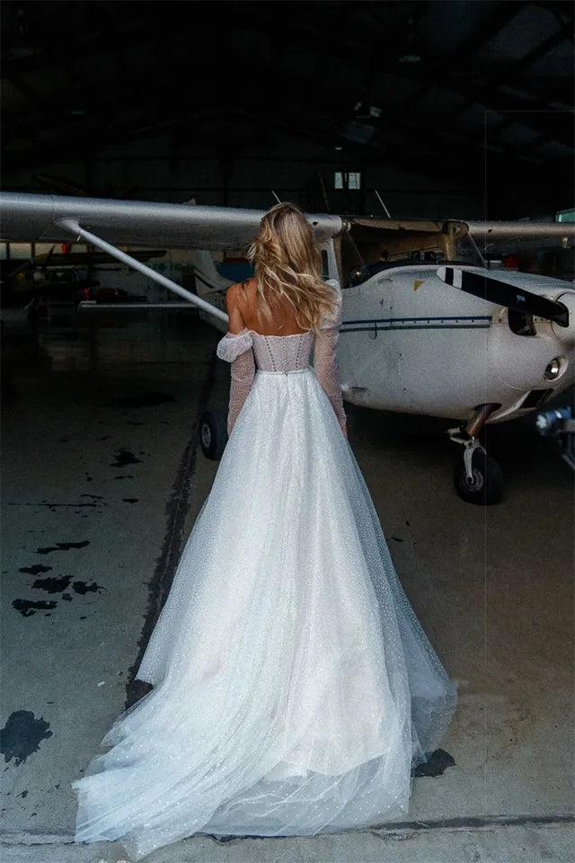 Abito da sposa di lusso 2023 con scintillio glitter, principessa dolcevita a maniche lunghe - Bridetobe.it