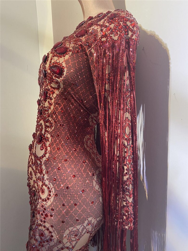 Abito da sera Maglia trasparente con cristalli scintillanti Abiti lunghi con strass per feste Abiti da celebrità in costume da compleanno - Bridetobe.it