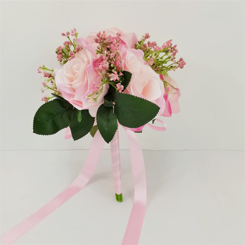 3 pezzi Rose artificiali Bouquet di fiori Seta per damigella d'onore fatti a mano Gypsophila Fiori finti per matrimonio Tavolo da casa fai da te Vaso Decorazione Faux Flores - Bridetobe.it
