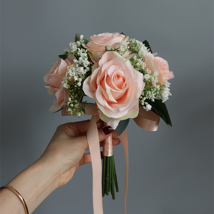 3 pezzi Rose artificiali Bouquet di fiori Seta per damigella d'onore fatti a mano Gypsophila Fiori finti per matrimonio Tavolo da casa fai da te Vaso Decorazione Faux Flores - Bridetobe.it