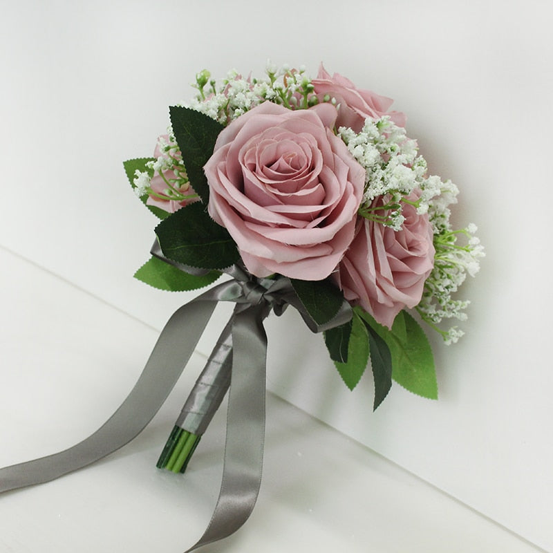 3 pezzi Rose artificiali Bouquet di fiori Seta per damigella d'onore fatti a mano Gypsophila Fiori finti per matrimonio Tavolo da casa fai da te Vaso Decorazione Faux Flores - Bridetobe.it
