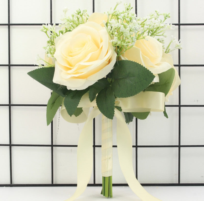 3 pezzi Rose artificiali Bouquet di fiori Seta per damigella d'onore fatti a mano Gypsophila Fiori finti per matrimonio Tavolo da casa fai da te Vaso Decorazione Faux Flores - Bridetobe.it
