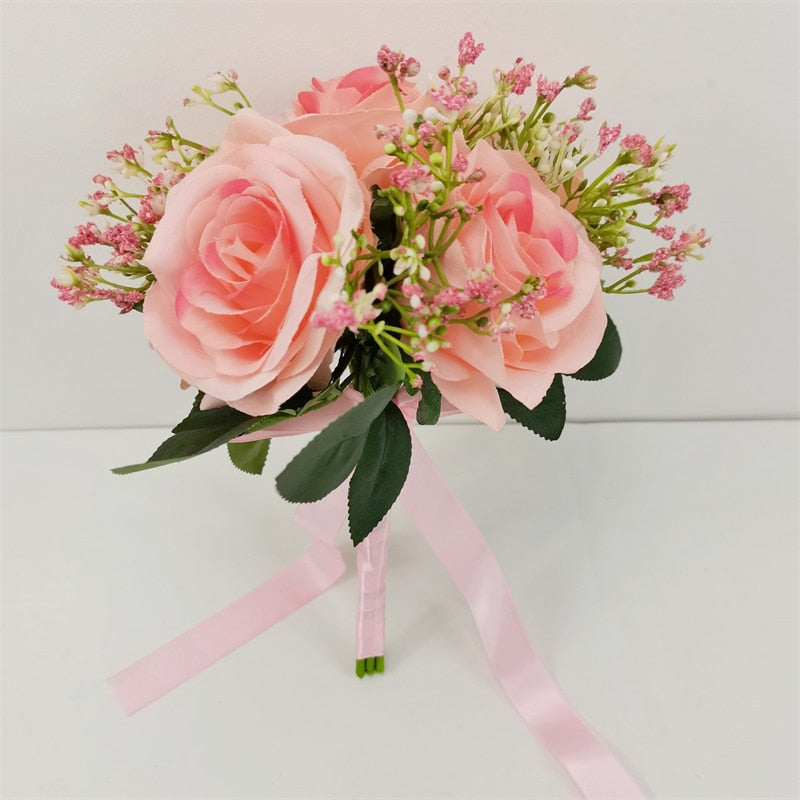 3 pezzi Rose artificiali Bouquet di fiori Seta per damigella d'onore fatti a mano Gypsophila Fiori finti per matrimonio Tavolo da casa fai da te Vaso Decorazione Faux Flores - Bridetobe.it