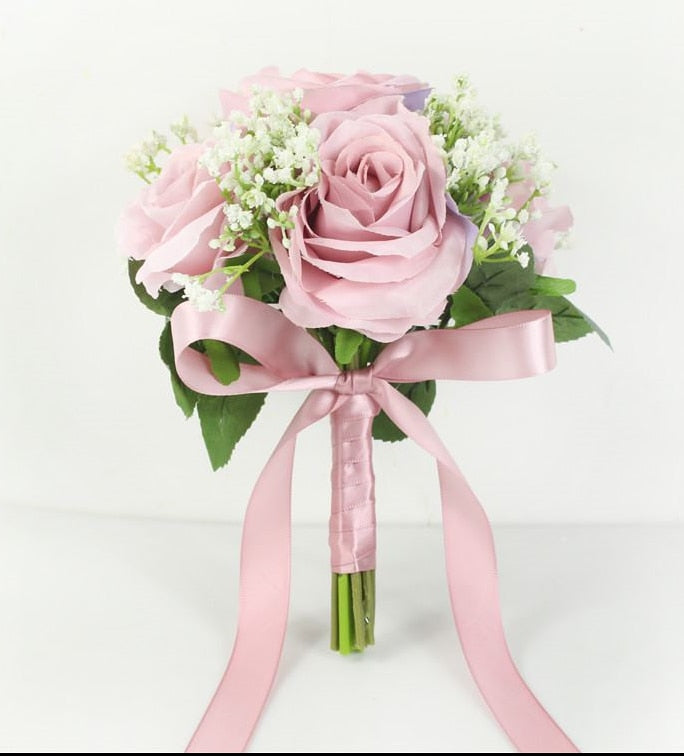 3 pezzi Rose artificiali Bouquet di fiori Seta per damigella d'onore fatti a mano Gypsophila Fiori finti per matrimonio Tavolo da casa fai da te Vaso Decorazione Faux Flores - Bridetobe.it