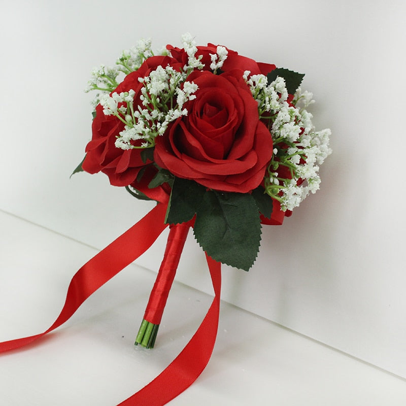 3 pezzi Rose artificiali Bouquet di fiori Seta per damigella d'onore fatti a mano Gypsophila Fiori finti per matrimonio Tavolo da casa fai da te Vaso Decorazione Faux Flores - Bridetobe.it