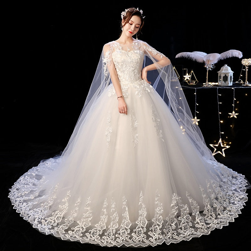 2023 Vintage Wedding Dress with Elegant Court Train and Lace Embroidery - Princess Style