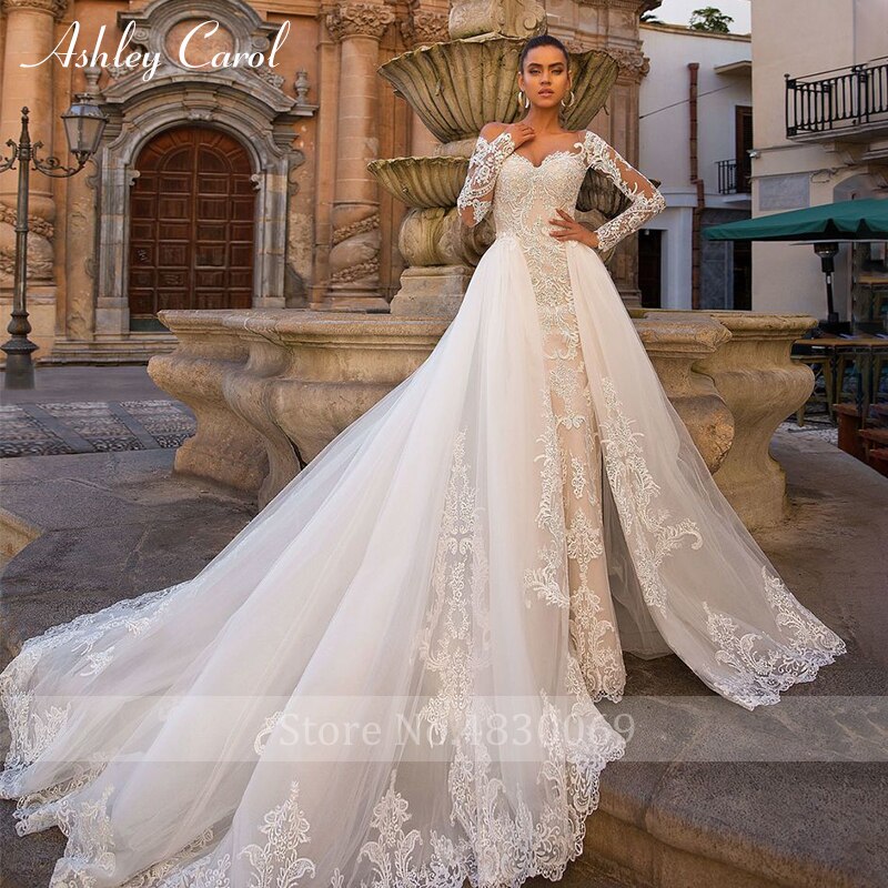 Abito da sposa a sirena sexy 2023 innamorato manica lunga treno staccabile 2 in 1 abiti da sposa in pizzo abiti da sposa - Bridetobe.it
