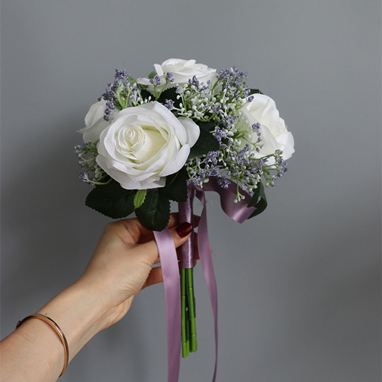 3 pezzi Rose artificiali Bouquet di fiori Seta per damigella d'onore fatti a mano Gypsophila Fiori finti per matrimonio Tavolo da casa fai da te Vaso Decorazione Faux Flores - Bridetobe.it