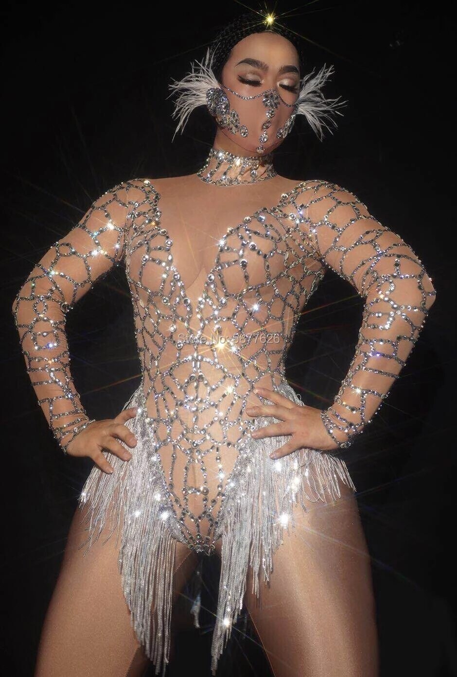 Tuta con strass argento Tuta scintillante scintillante costume da ballo per feste di celebrità da donna sexy - Bridetobe.it