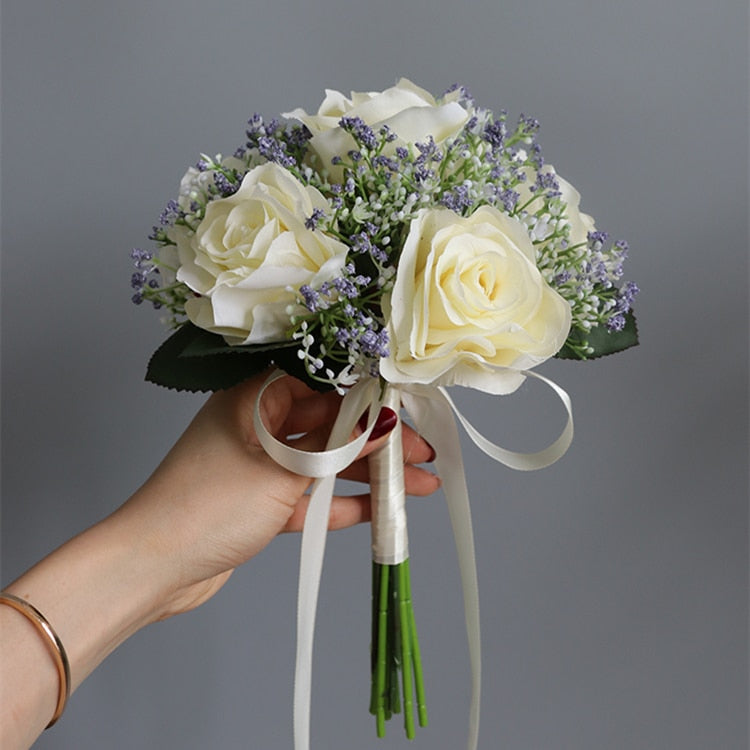 3 pezzi Rose artificiali Bouquet di fiori Seta per damigella d'onore fatti a mano Gypsophila Fiori finti per matrimonio Tavolo da casa fai da te Vaso Decorazione Faux Flores - Bridetobe.it
