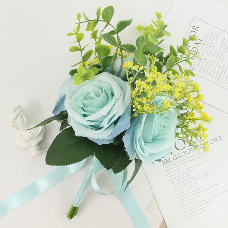 3 pezzi Rose artificiali Bouquet di fiori Seta per damigella d'onore fatti a mano Gypsophila Fiori finti per matrimonio Tavolo da casa fai da te Vaso Decorazione Faux Flores - Bridetobe.it