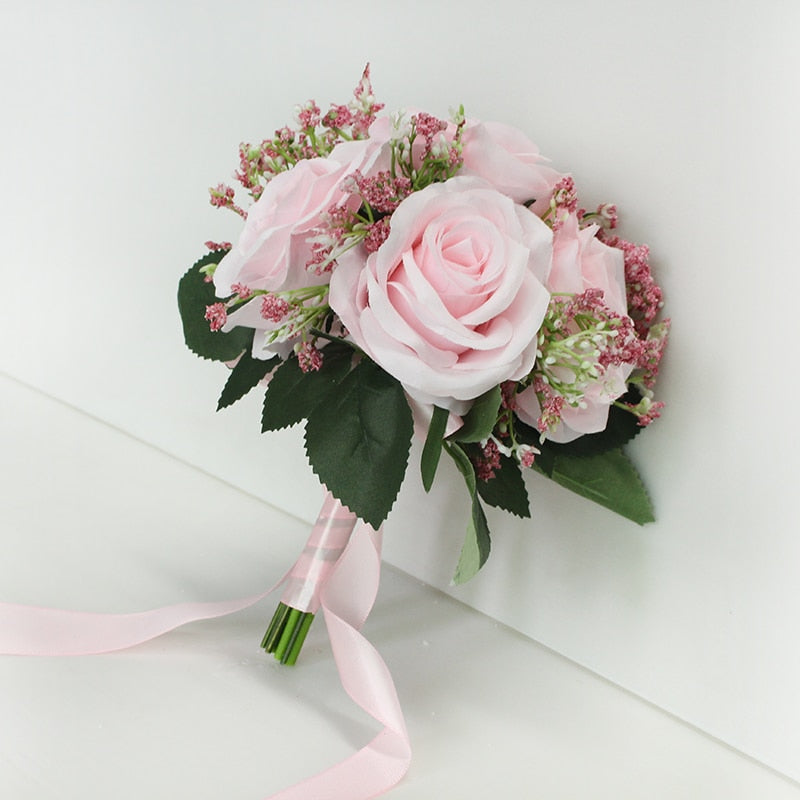 3 pezzi Rose artificiali Bouquet di fiori Seta per damigella d'onore fatti a mano Gypsophila Fiori finti per matrimonio Tavolo da casa fai da te Vaso Decorazione Faux Flores - Bridetobe.it