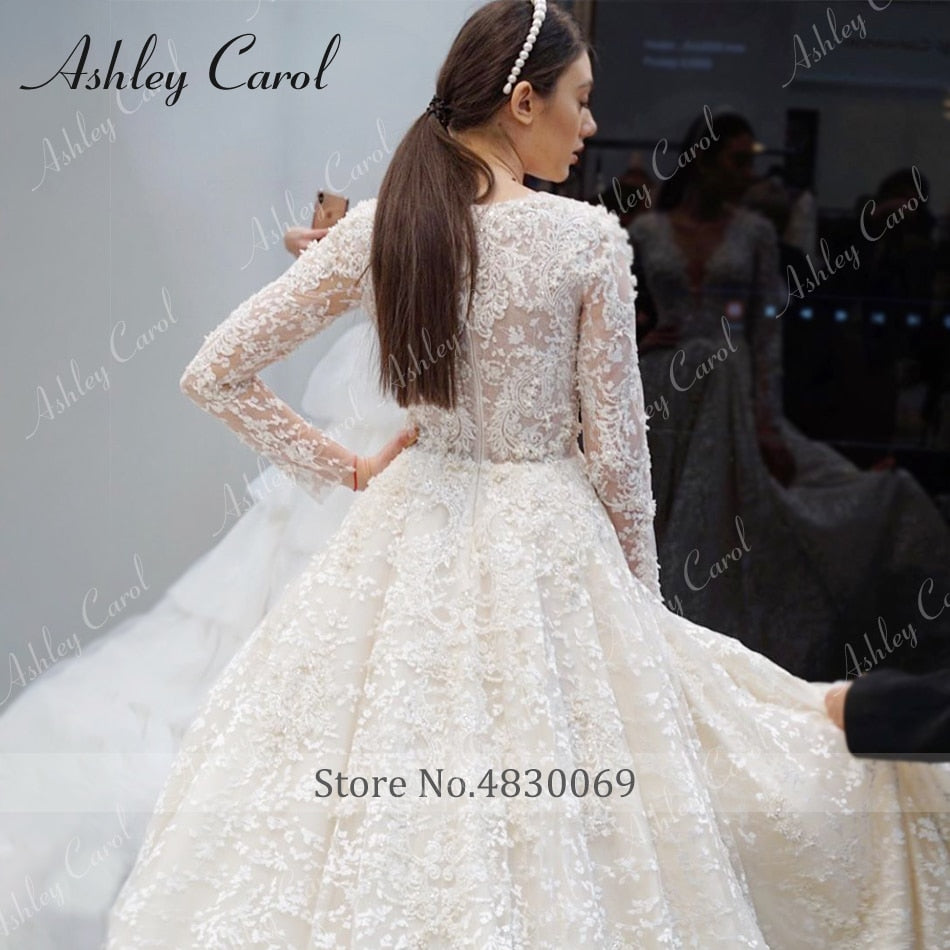 Abiti da sposa eleganti per le donne 2023 manica lunga in rilievo Appliques scollo a V abito da sposa principessa Abiti da sposa - Bridetobe.it