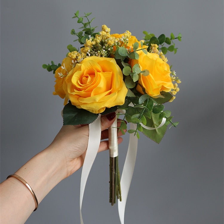 3 pezzi Rose artificiali Bouquet di fiori Seta per damigella d'onore fatti a mano Gypsophila Fiori finti per matrimonio Tavolo da casa fai da te Vaso Decorazione Faux Flores - Bridetobe.it