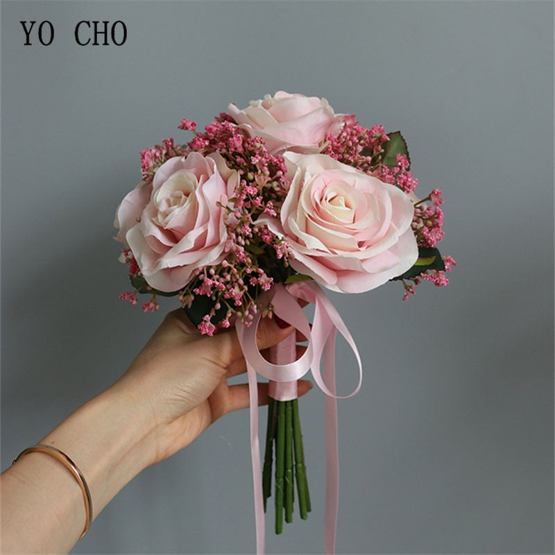 3 pezzi Rose artificiali Bouquet di fiori Seta per damigella d'onore fatti a mano Gypsophila Fiori finti per matrimonio Tavolo da casa fai da te Vaso Decorazione Faux Flores - Bridetobe.it