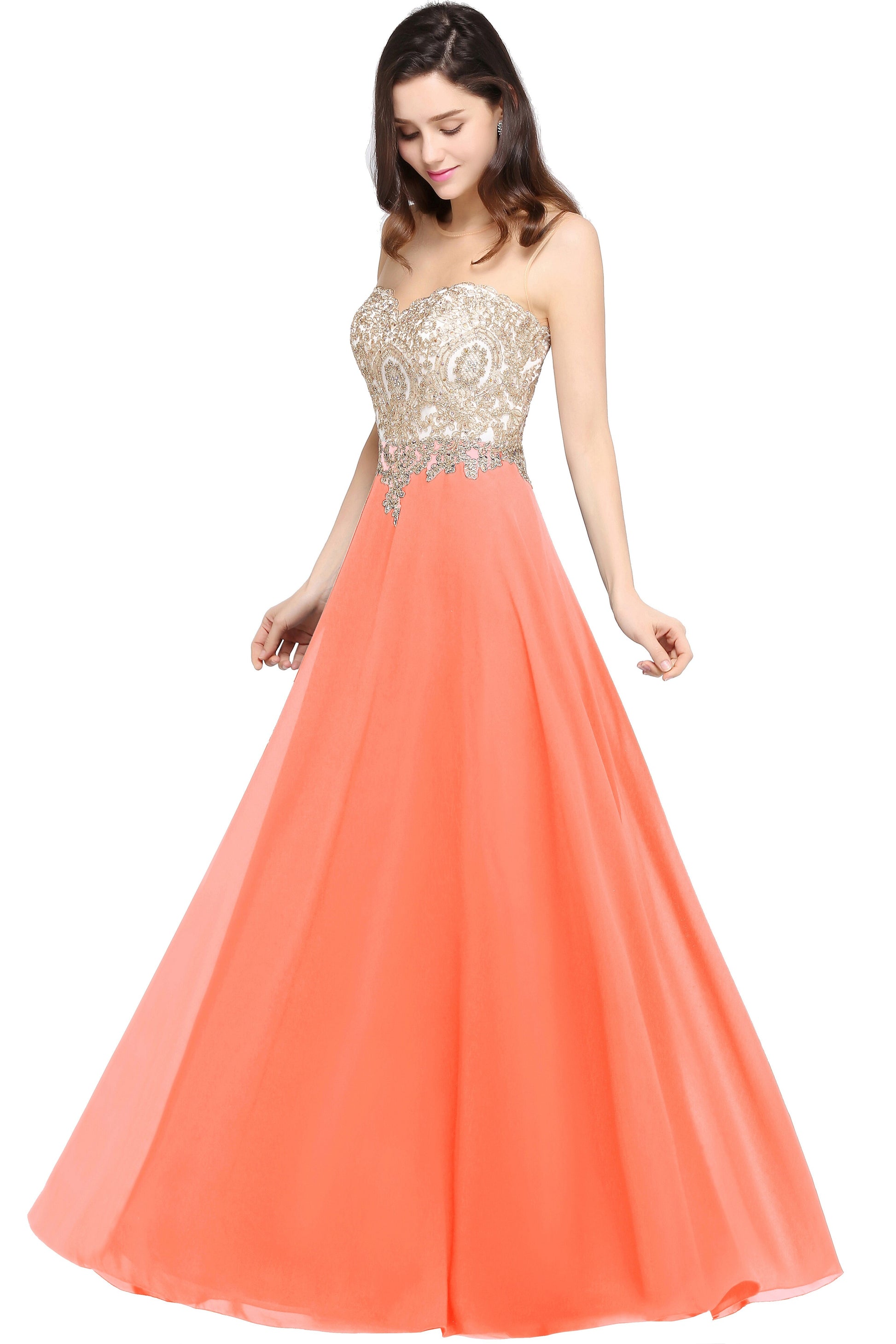 Abiti da damigella d'onore illusione innamorato Cerniera senza schienale Invitato a un matrimonio Abito da sera lungo Una linea Robe de Soiree - Bridetobe.it