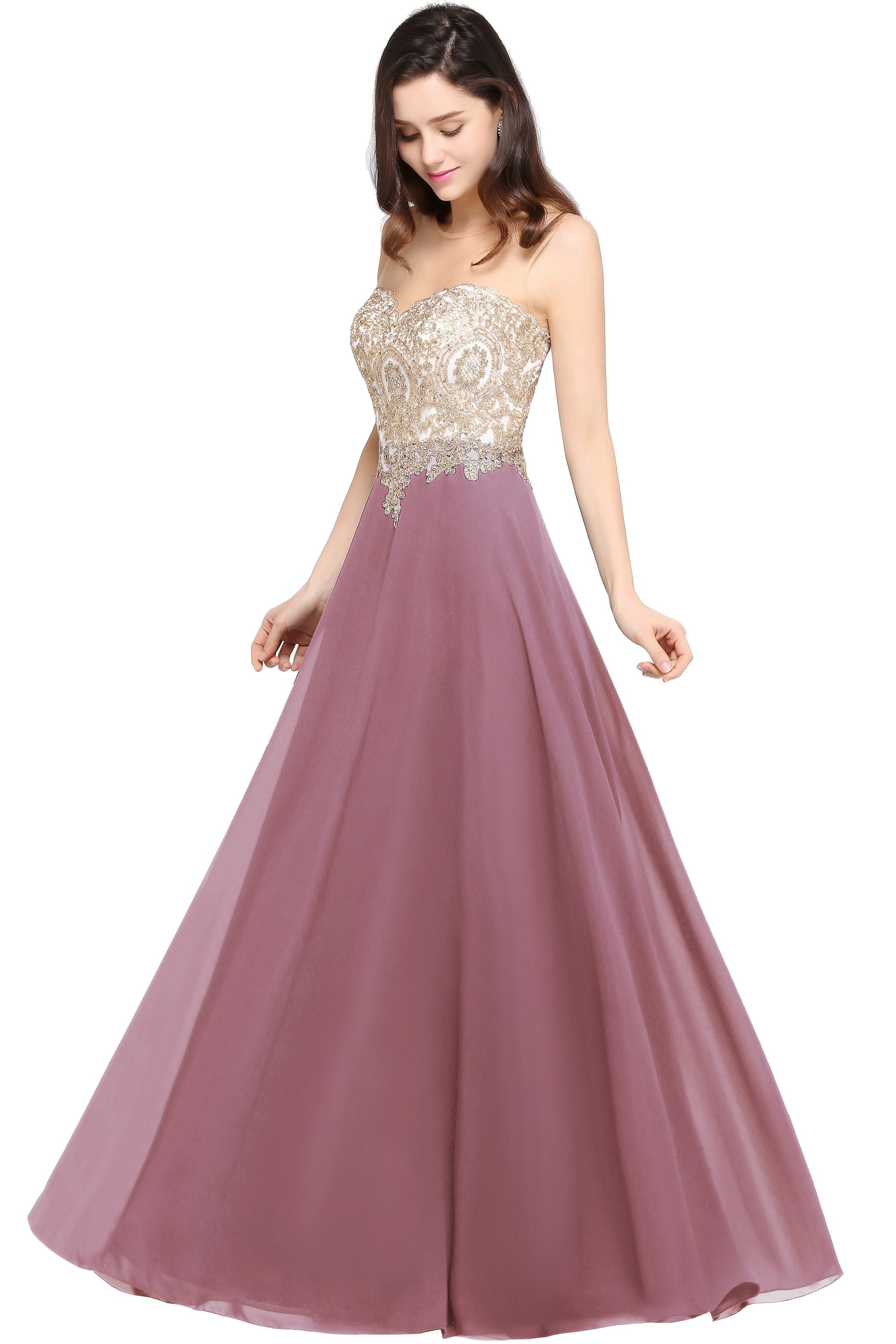 Abiti da damigella d'onore illusione innamorato Cerniera senza schienale Invitato a un matrimonio Abito da sera lungo Una linea Robe de Soiree - Bridetobe.it