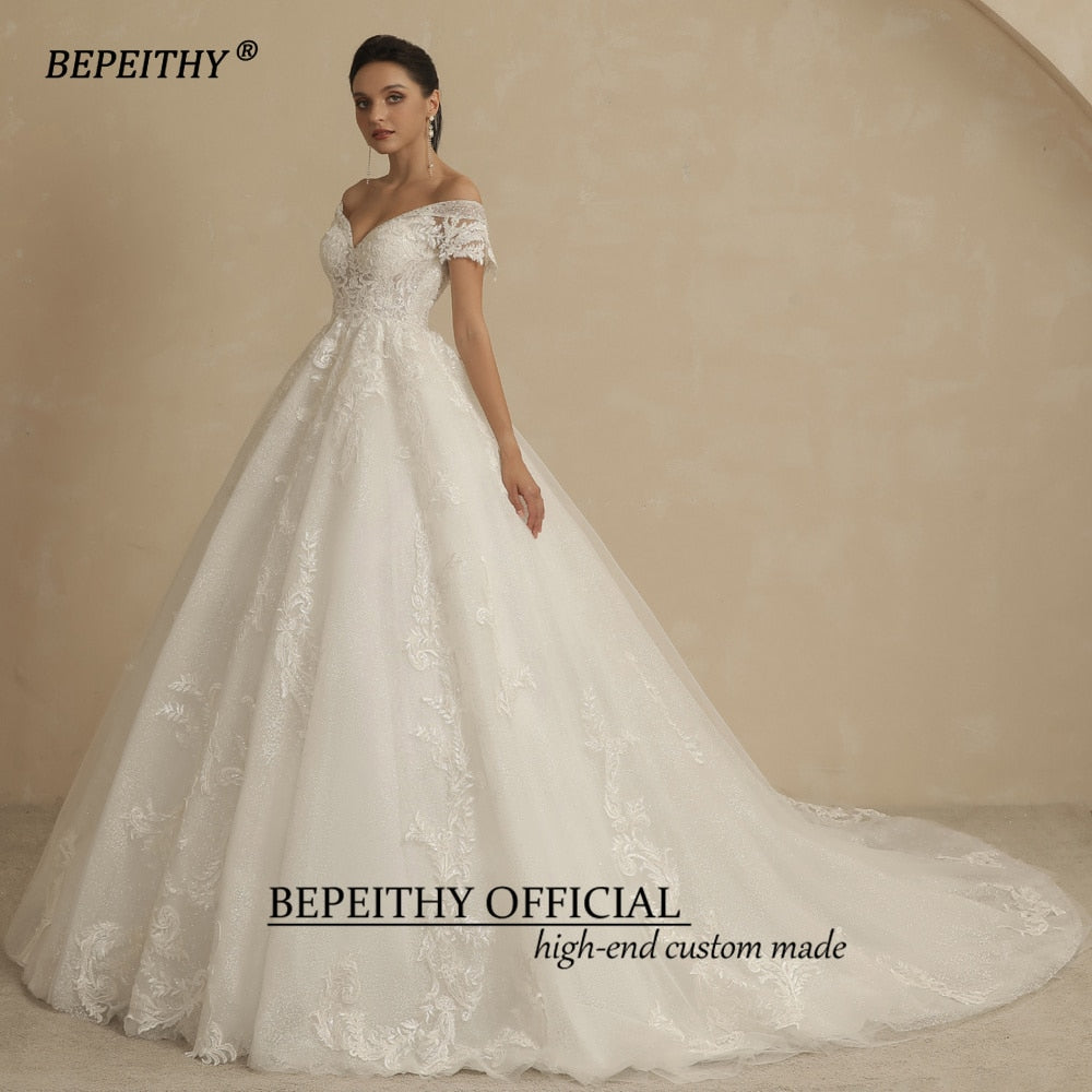Abito da Sposa Principessa con Glitter per Donne 2023 - Abito da Sposa Boho in Pizzo Senza Maniche Elegante