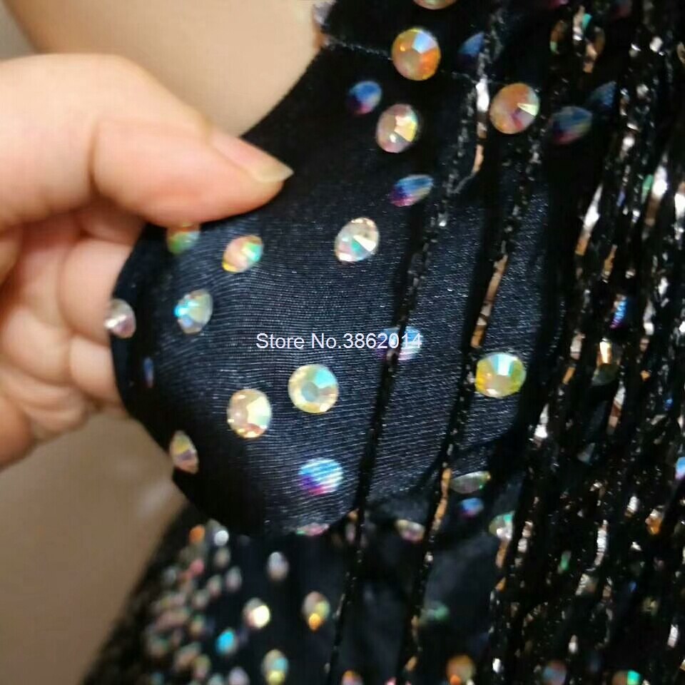 Tuta con nappa scintillante Costume da esibizione con strass da donna Costume intero da ballo Abito da cantante in scena leopardata - Bridetobe.it