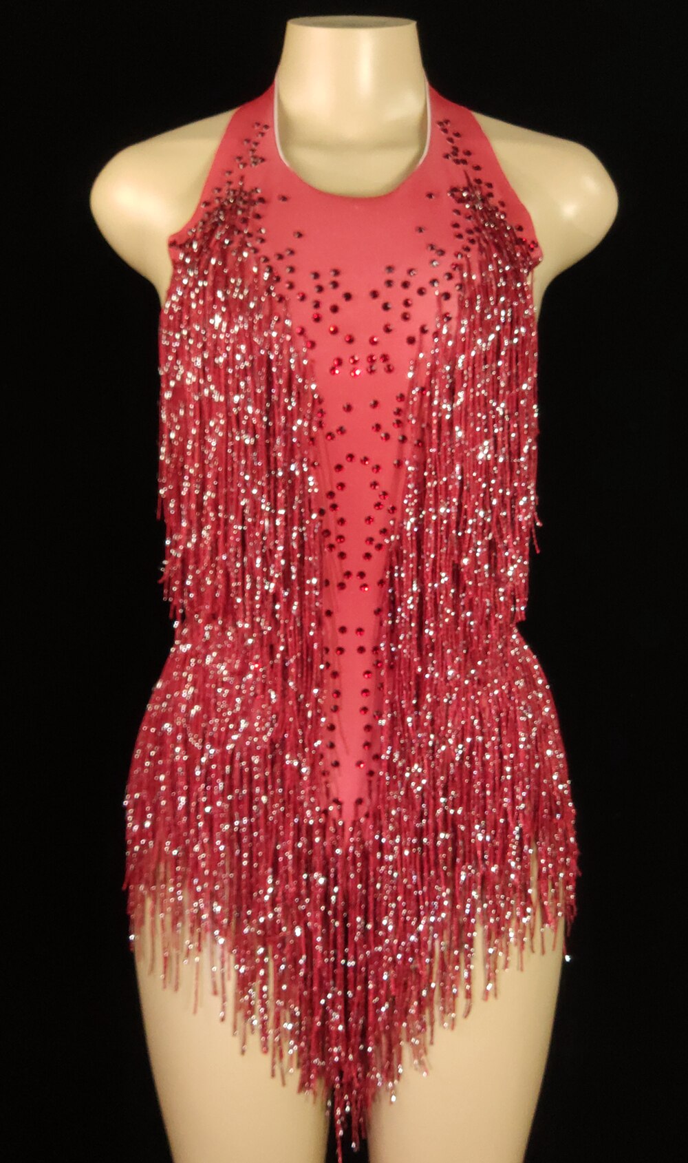 Tuta con nappa scintillante Costume da esibizione con strass da donna Costume intero da ballo Abito da cantante in scena leopardata - Bridetobe.it