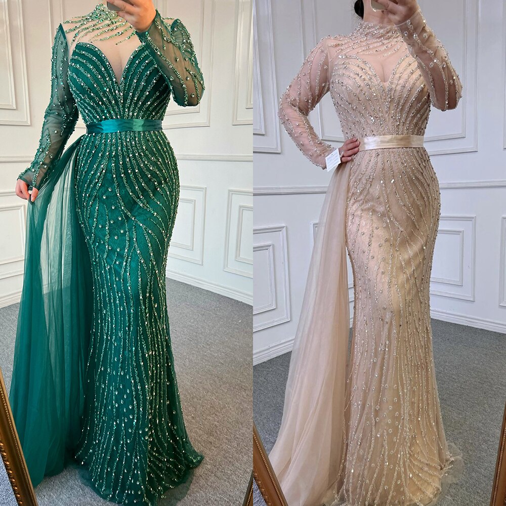 Abiti da Sera di Lusso Blu Navy per Donne a Dubai 2023 - Eleganti Vestiti da Sera Sirena con Perline per Feste e Celebrità