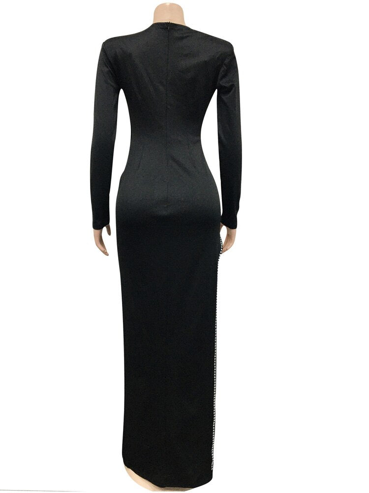 Abito da sera sexy con strass impreziosito da body Set elegante abito da donna in due pezzi con spacco alto aderente da discoteca - Bridetobe.it