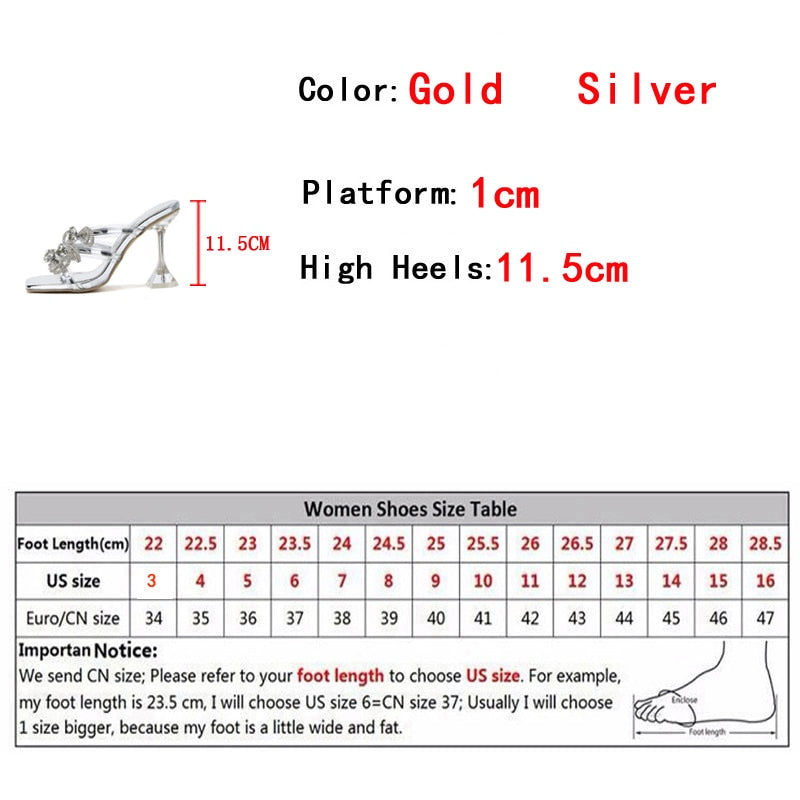 Scarpe da sposa con strass glitter oro Pantofole da donna Estate Crystal Bowknot Tacchi alti Scarpe da ballo per feste Sandali trasparenti in PVC - Bridetobe.it