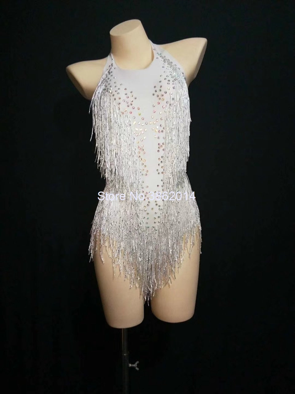 Tuta con nappa scintillante Costume da esibizione con strass da donna Costume intero da ballo Abito da cantante in scena leopardata - Bridetobe.it
