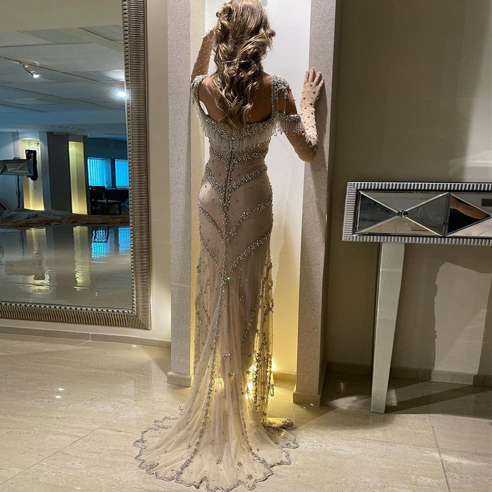 Esclusivi Abiti da Sera di Lusso 2023 con Perline di Cristallo e Frange - Stile Sirena, Ispirati a Kendall Jenner - Dubai