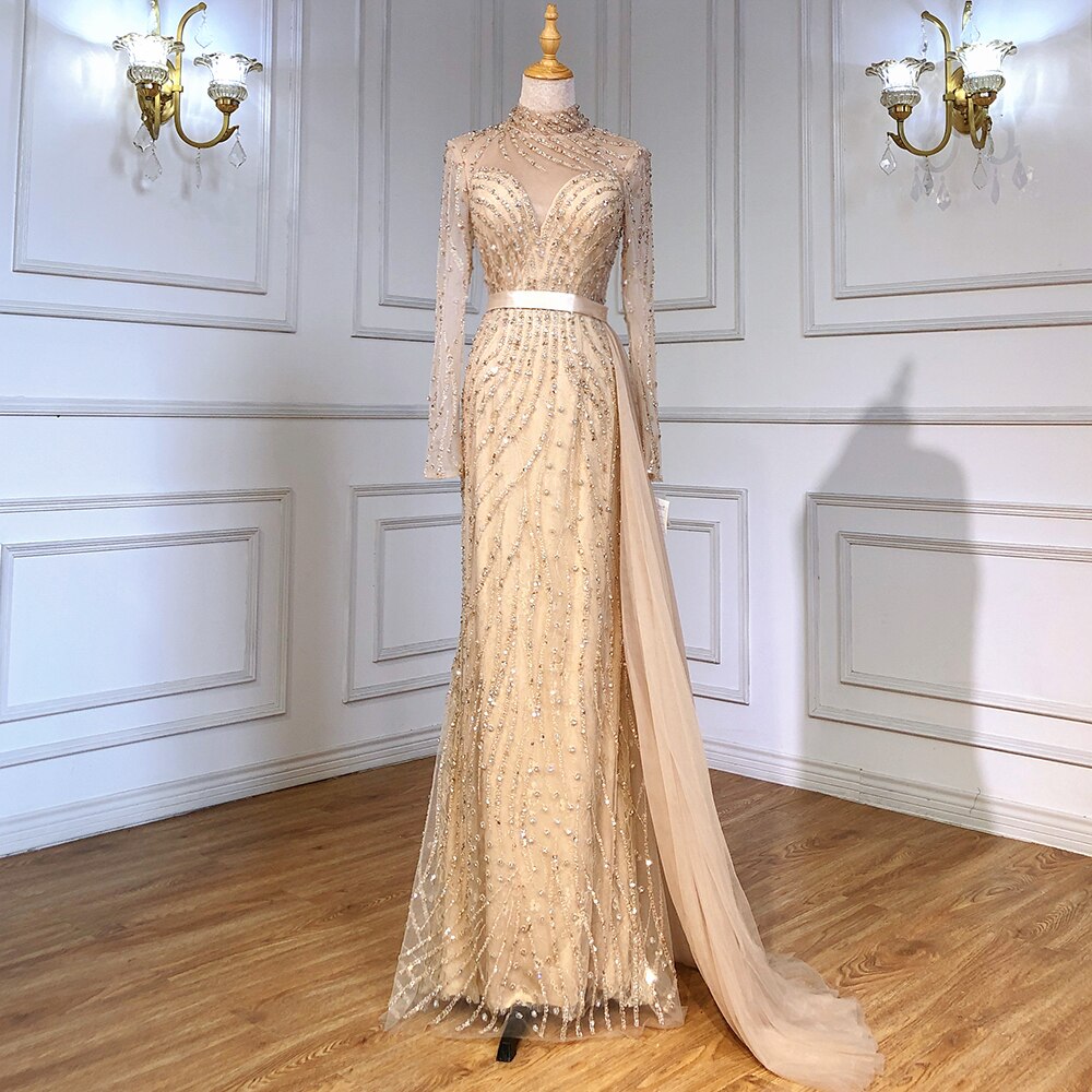 Abiti da Sera di Lusso Blu Navy per Donne a Dubai 2023 - Eleganti Vestiti da Sera Sirena con Perline per Feste e Celebrità