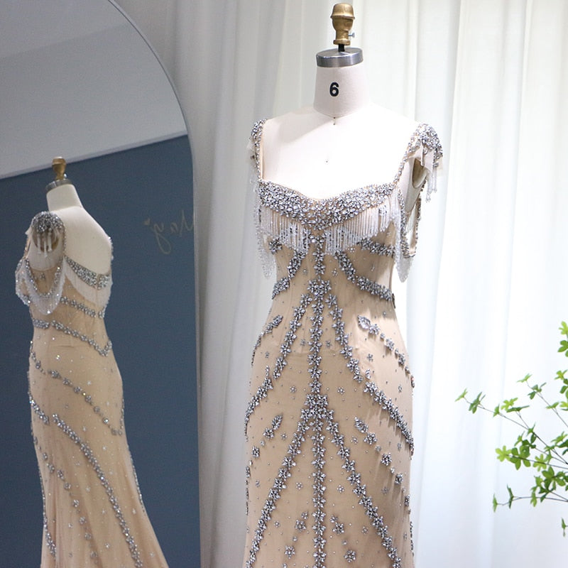 Esclusivi Abiti da Sera di Lusso 2023 con Perline di Cristallo e Frange - Stile Sirena, Ispirati a Kendall Jenner - Dubai