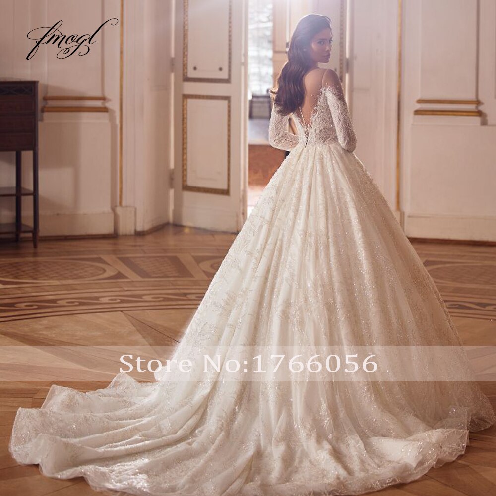 Esclusivo Abito da Sposa da Principessa 2024 Gonna da Ballo di Lusso con Maniche Lunghe e Ricami in Pizzo