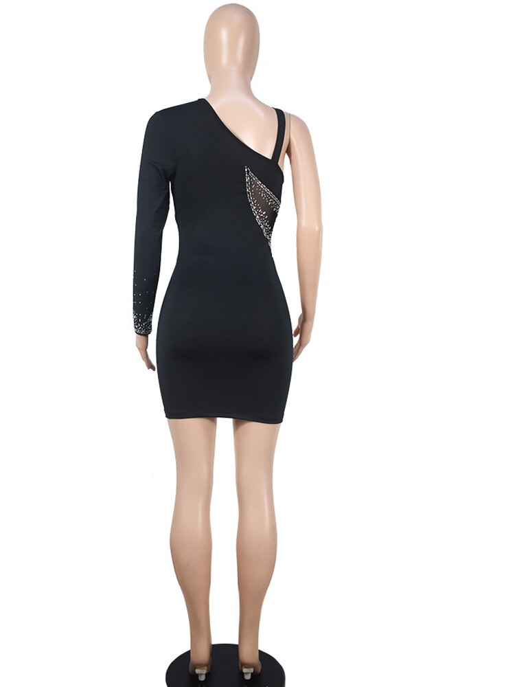 Mini abiti scintillanti con strass a spalla singola glam abito da sera in cristallo patchwork da donna in rete Abiti da discoteca - Bridetobe.it