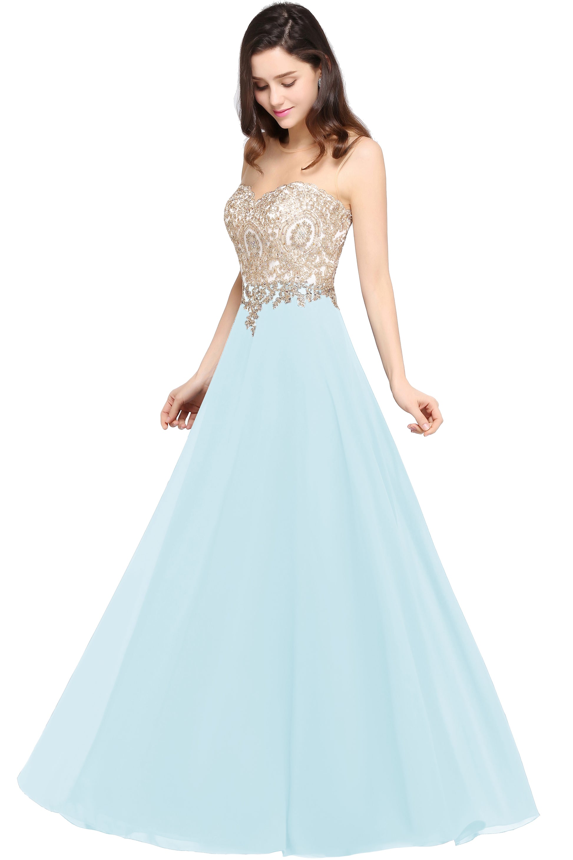 Abiti da damigella d'onore illusione innamorato Cerniera senza schienale Invitato a un matrimonio Abito da sera lungo Una linea Robe de Soiree - Bridetobe.it