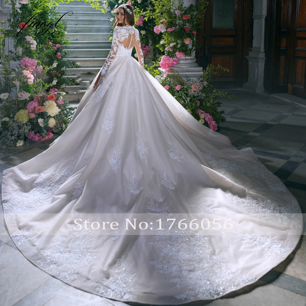 Abito da Sposa A-Line Elegante Principessa 2024 Scollo Alto e Maniche Lunghe in Pizzo per un Look Romantico di Lusso