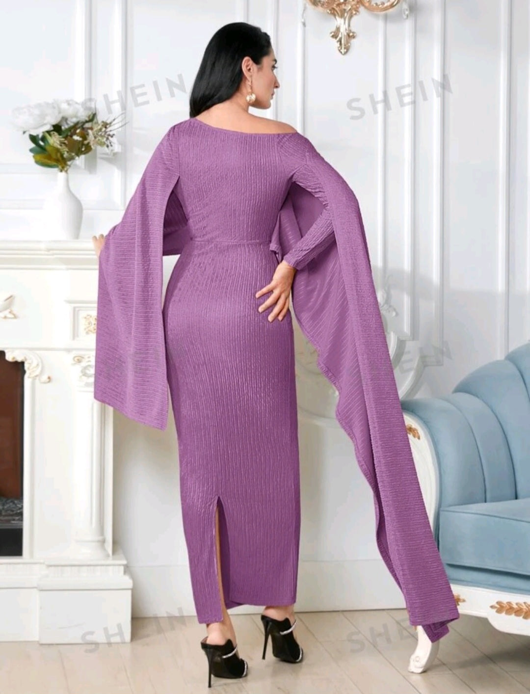 Abito Bodycon con Maniche a Mantella e Colletto Asimmetrico Shein Modely