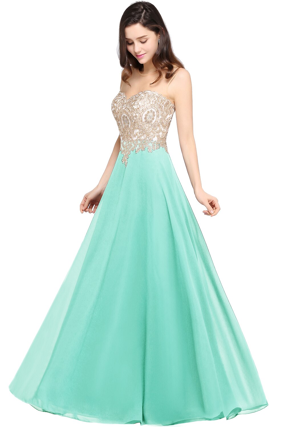 Abiti da damigella d'onore illusione innamorato Cerniera senza schienale Invitato a un matrimonio Abito da sera lungo Una linea Robe de Soiree - Bridetobe.it