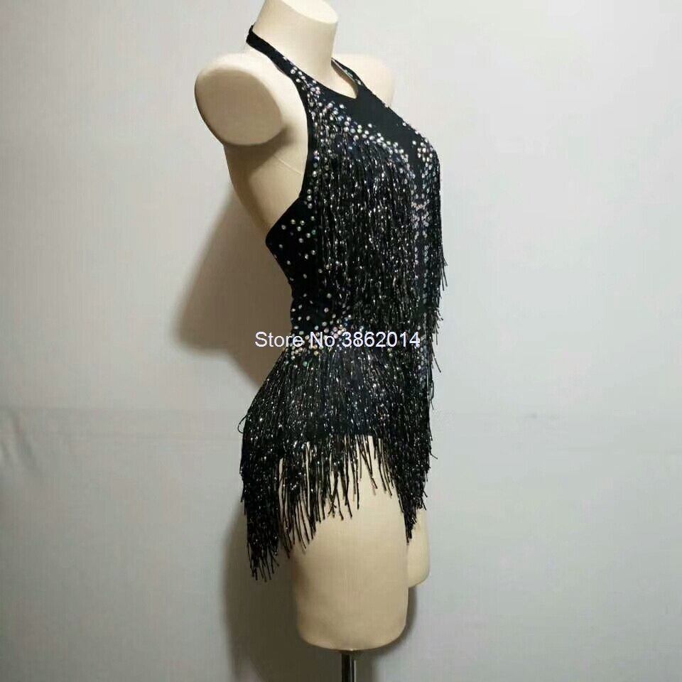 Tuta con nappa scintillante Costume da esibizione con strass da donna Costume intero da ballo Abito da cantante in scena leopardata - Bridetobe.it