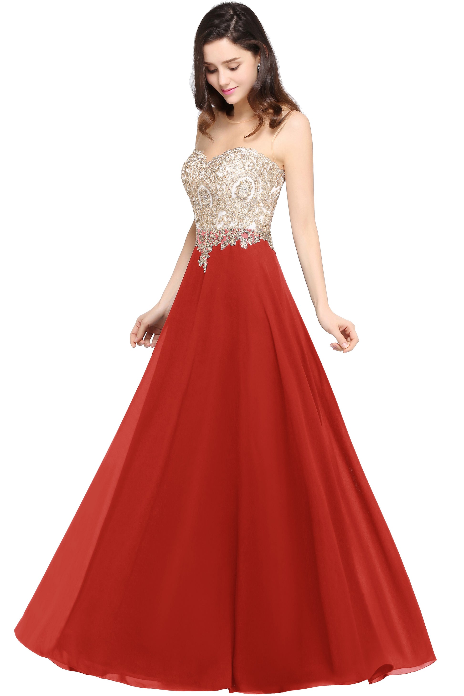 Abiti da damigella d'onore illusione innamorato Cerniera senza schienale Invitato a un matrimonio Abito da sera lungo Una linea Robe de Soiree - Bridetobe.it