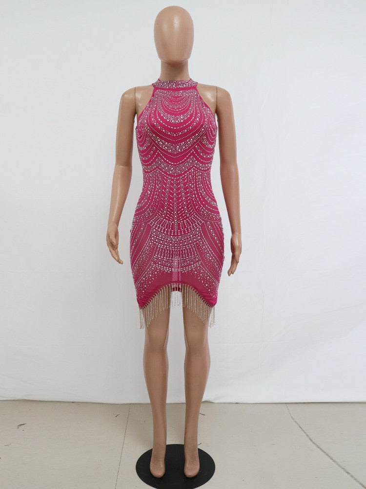 Mini abito da donna estivo con orlo in nappa di cristallo con strass sexy e spalle scoperte - Bridetobe.it