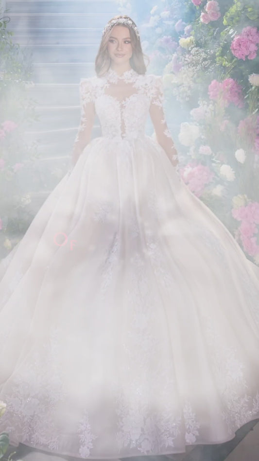 Abito da Sposa A-Line Elegante Principessa 2024 Scollo Alto e Maniche Lunghe in Pizzo per un Look Romantico di Lusso