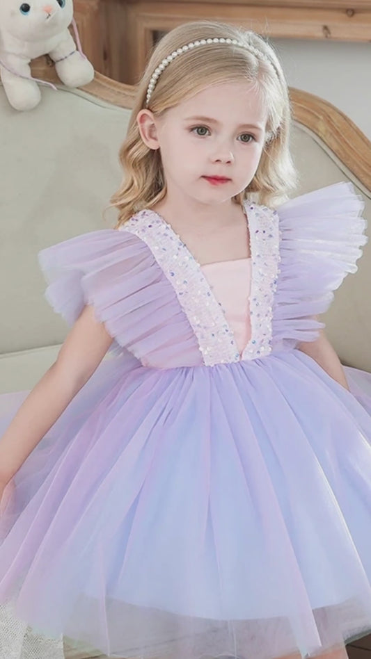 Abito da cerimonia per bambina con paillettes, tutù e gonna da festa, battesimo, compleanno