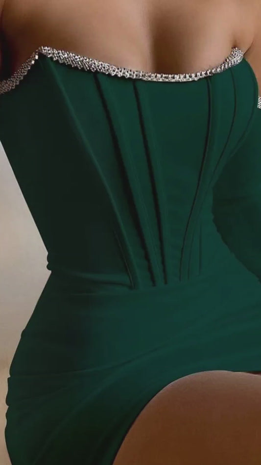 Abito da discoteca Abito da fasciatura nero a maniche lunghe 2023 Abito da festa aderente da club aderente con mini cristalli da donna