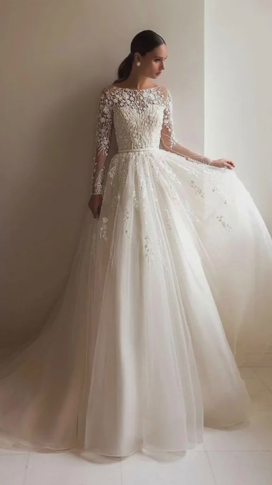 Eleganti abiti da sposa A-Line per le donne Beach Romantico Appliques di perline Abito da sposa principessa Vestidos De Novia
