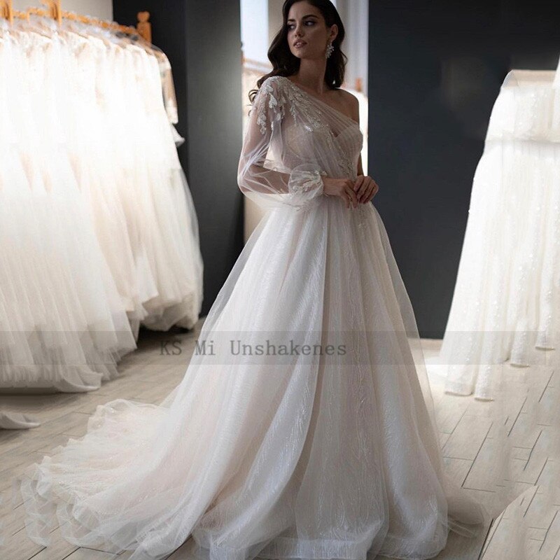 Abito da Sposa Vintage Principessa con Glitter, Perle, Pizzo e Spalla Scoperta - Bridetobe.it