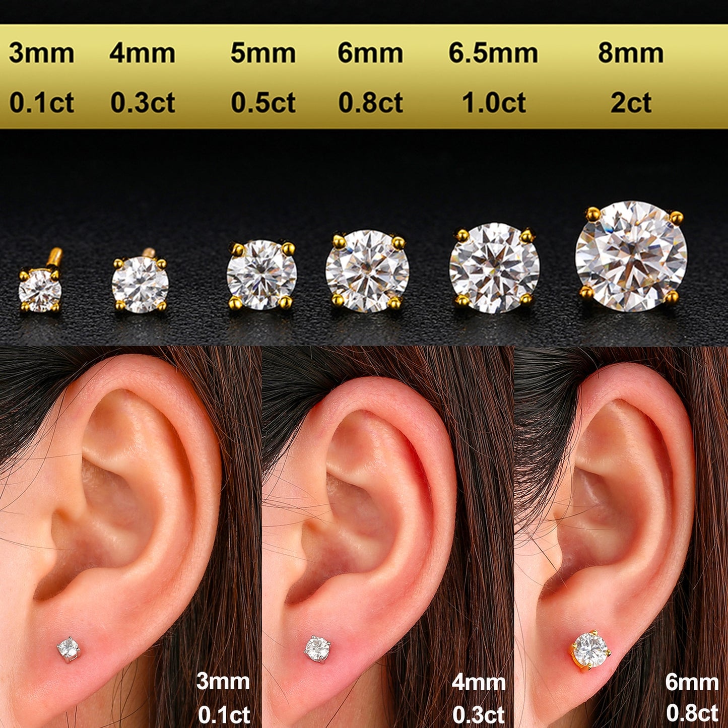 Orecchini in Moissanite al 100% in argento sterling 925 e oro rosa 585 - Bridetobe.it