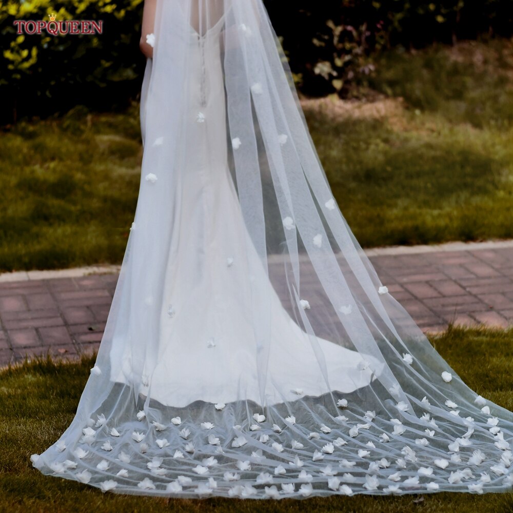 Velo da sposa a goccia di cattedrale lungo 5 metri con fiori 3D fatti a mano - Bridetobe.it