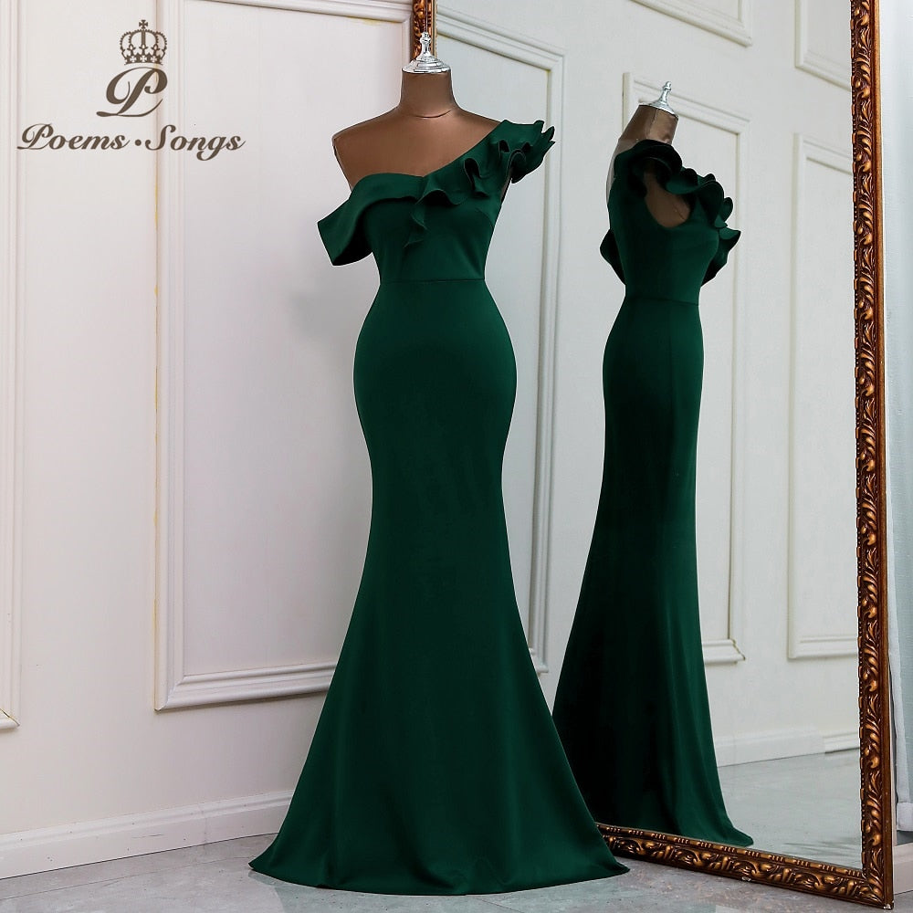 Abito elegante e sexy in raso, senza maniche e con una spalla scoperta per cerimonie - Bridetobe.it